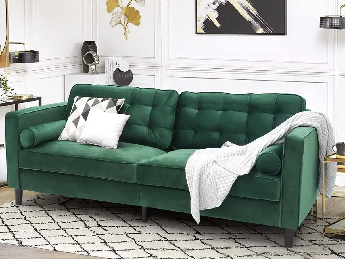 green velvet couch