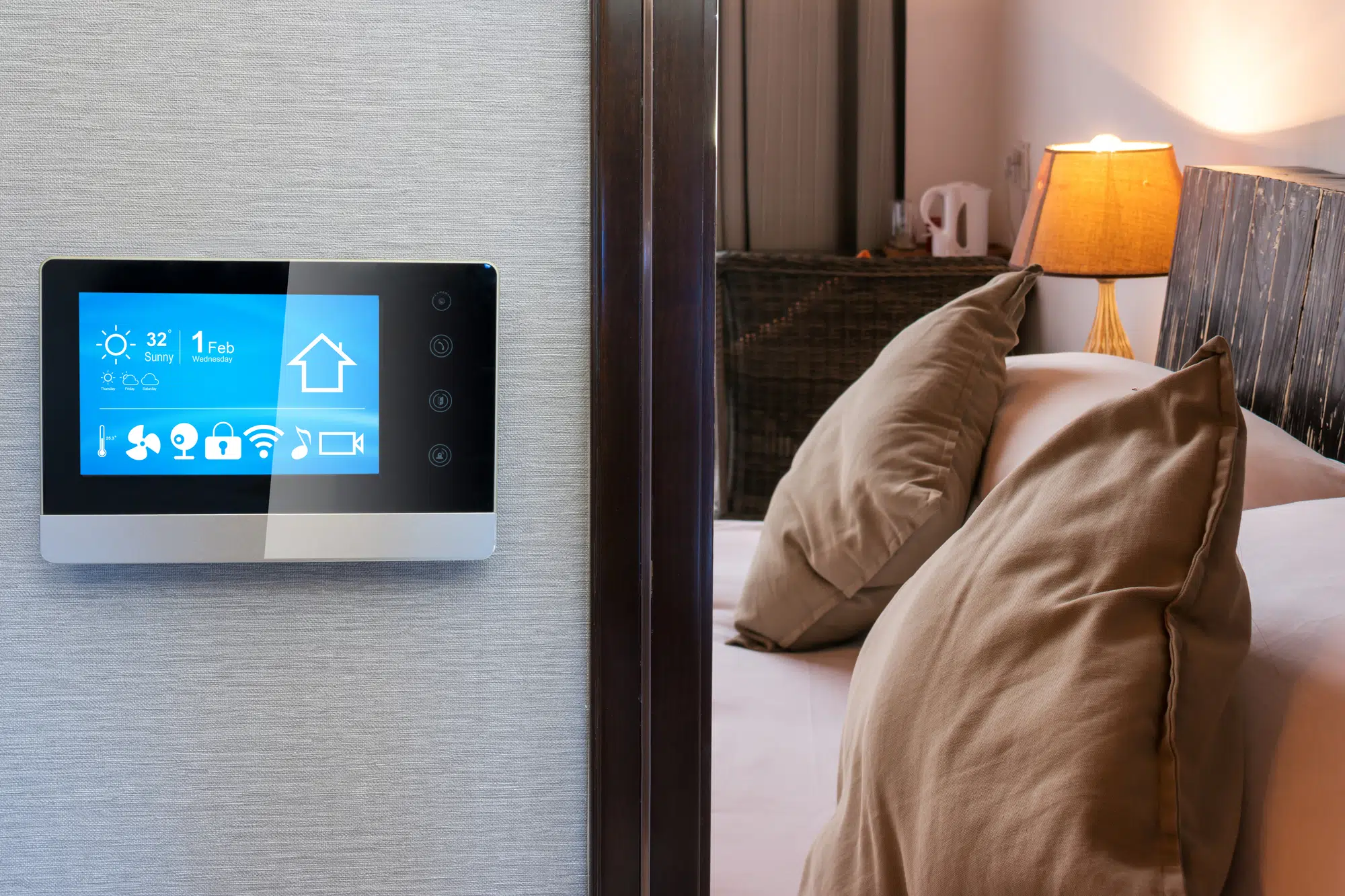 smart screen with smart home and modern bedroom