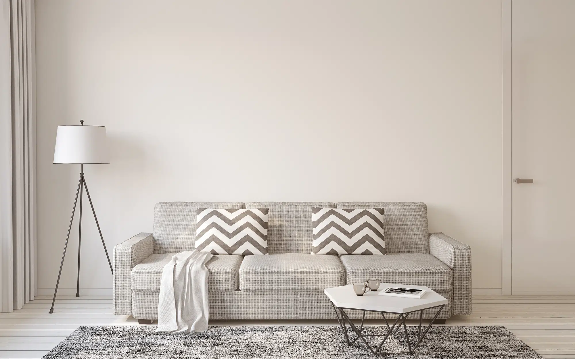 all white living room with neutral accents