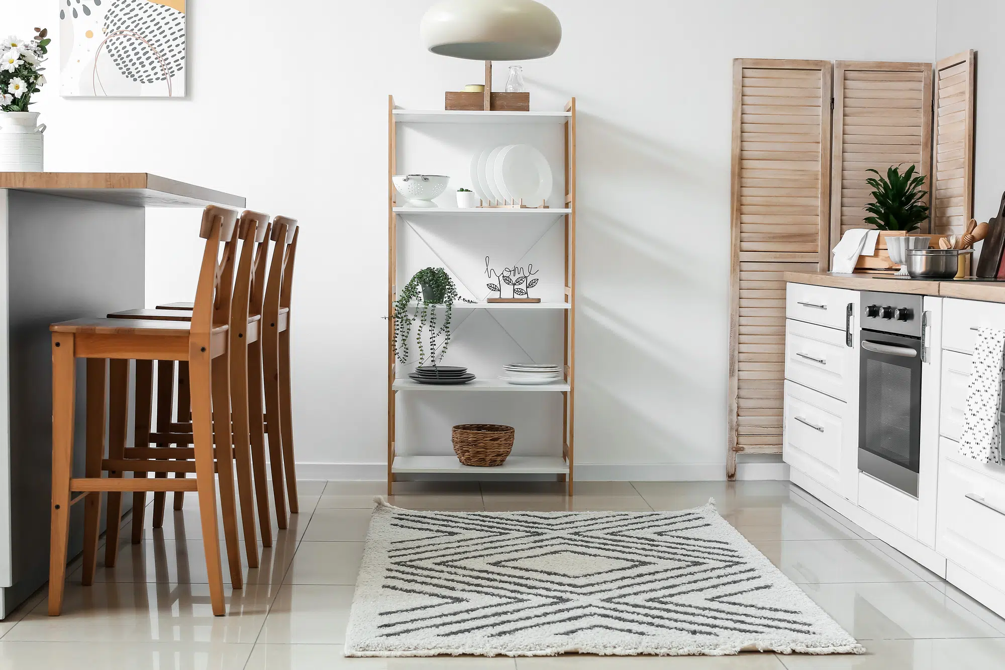 Stylish interior of modern kitchen with runner