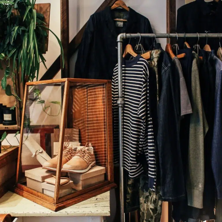 shoe and clothing on display