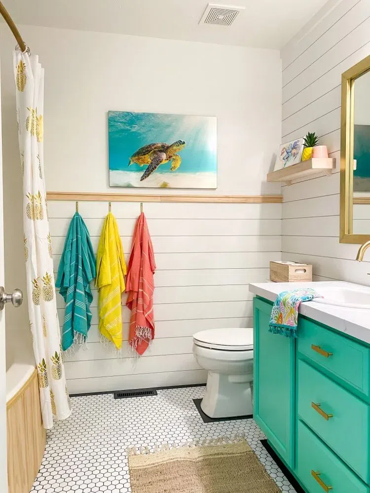 bright green bathroom cabinets