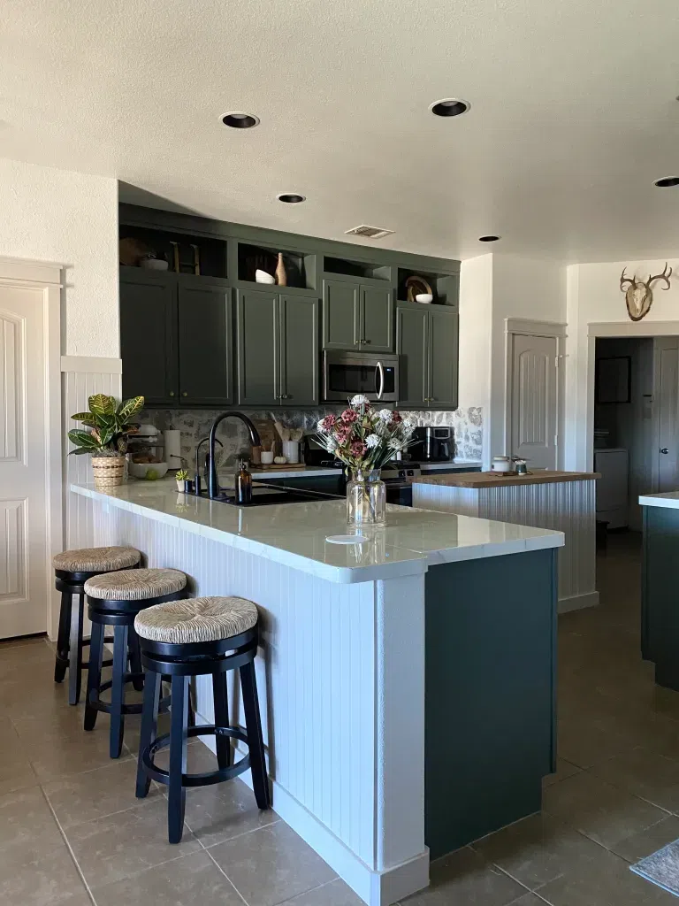 pewter green cabinet paint 
