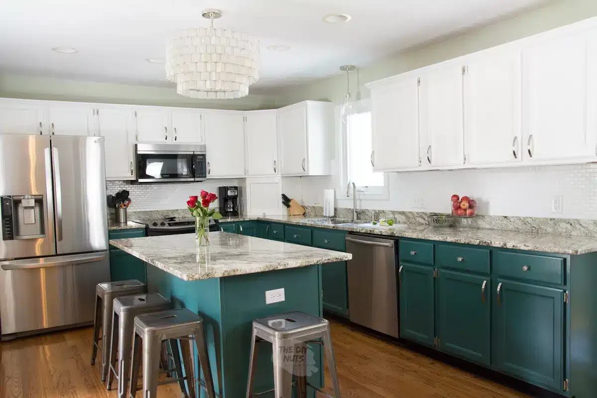 DIY Nuts Green Cabinet Makeover Sherwin Williams Rookwood Sash Green Kitchen Island