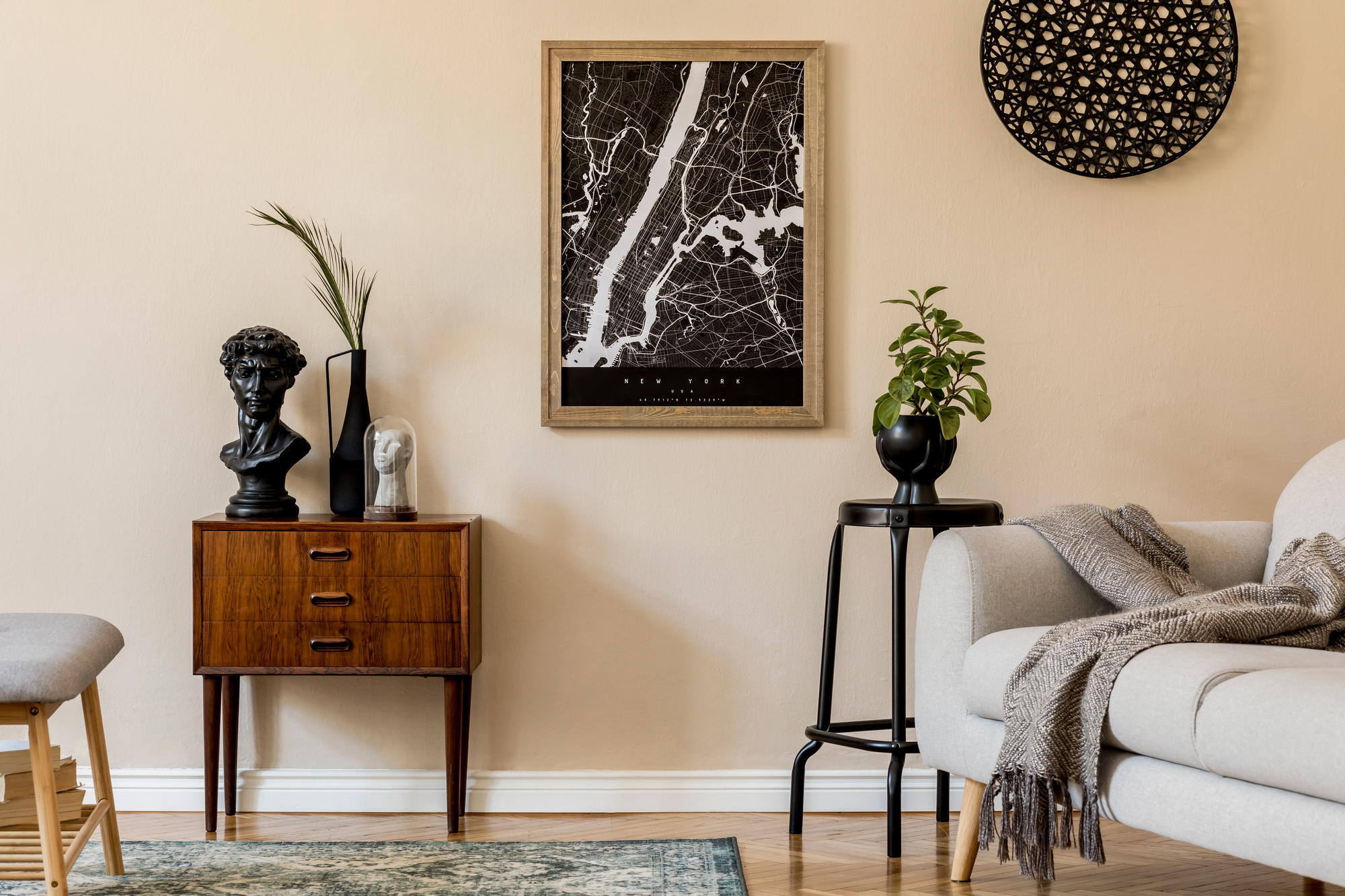 beautiful painting on wall chair living rooom decor