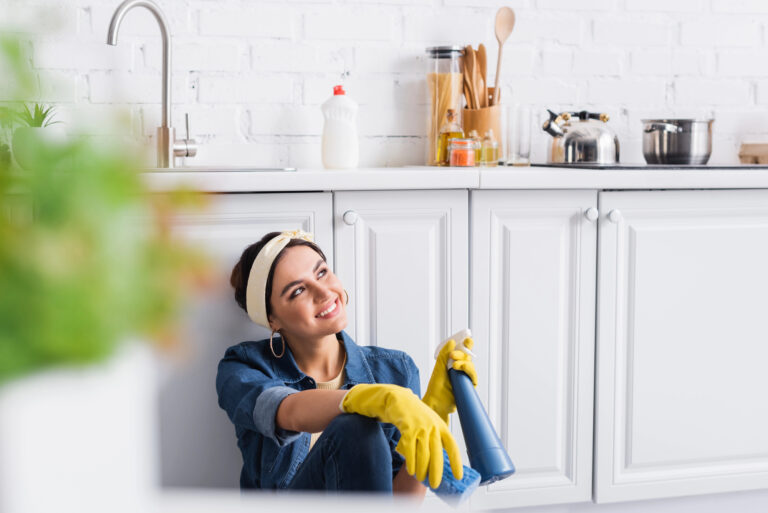 woman cleaning house