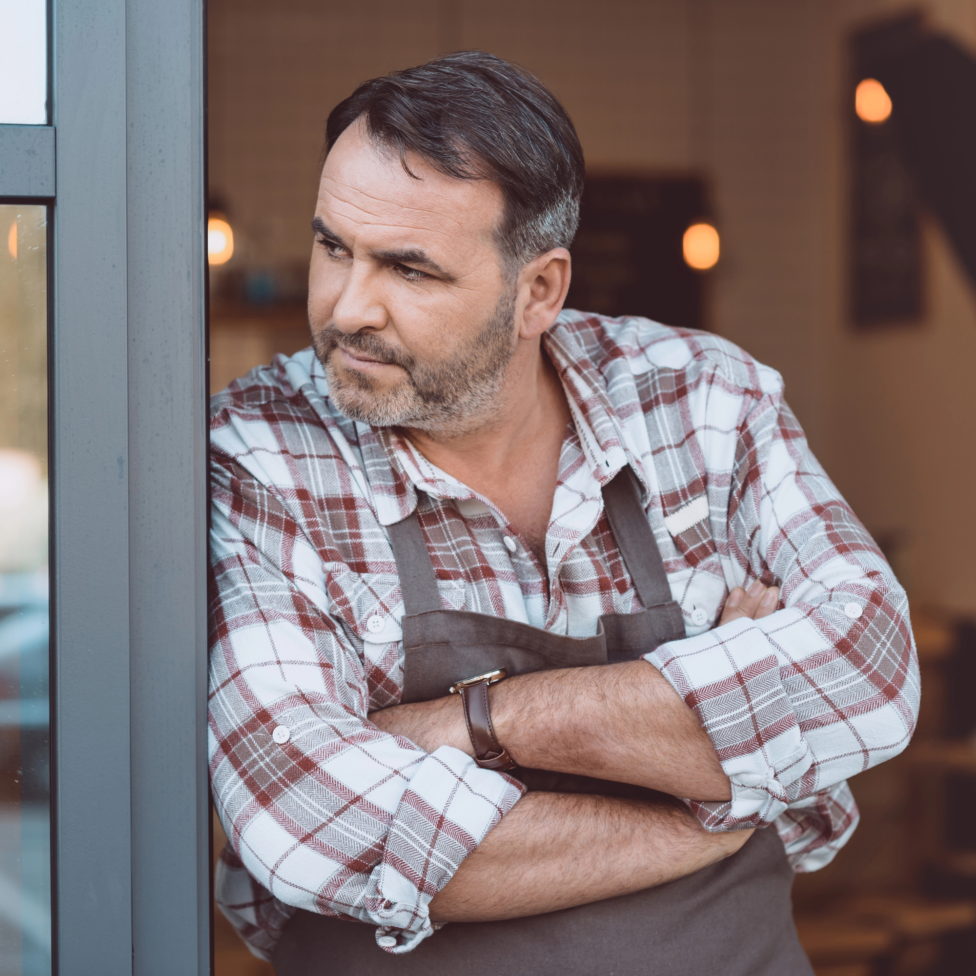 man looking outside
